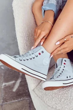 Damskie Big Star Shoes Damskie Wysokie Trampki Big Star JJ274209 Niebieskie