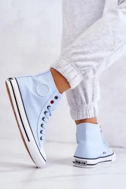 Damskie Big Star Shoes Damskie Wysokie Trampki Big Star JJ274209 Niebieskie
