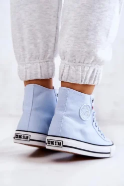 Damskie Big Star Shoes Damskie Wysokie Trampki Big Star JJ274209 Niebieskie