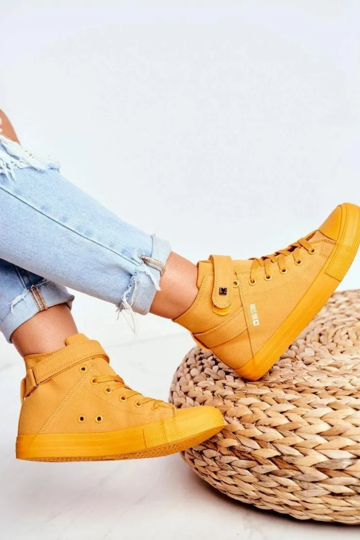 Big Star Shoes Trampki Damskie Big Star|Trampki Damskie Wysokie*Damskie Wysokie Trampki Big Star FF274581 Żółte