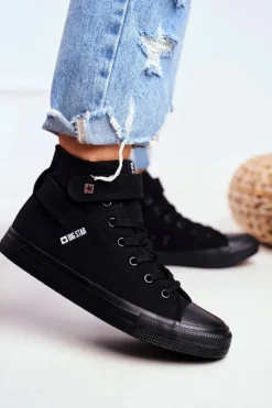 Damskie Big Star Shoes Damskie Wysokie Trampki Big Star FF274578 Czarne