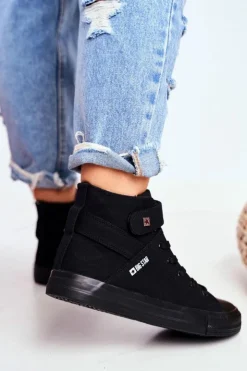 Damskie Big Star Shoes Damskie Wysokie Trampki Big Star FF274578 Czarne