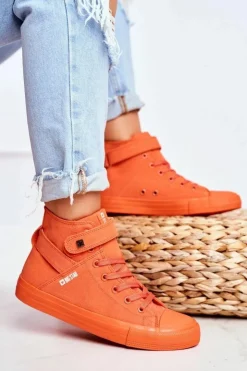 Big Star Shoes Trampki Damskie Big Star|Trampki Damskie Wysokie*Damskie Wysokie Trampki Big Star FF274583 Pomarańczowe Pomarańczowy