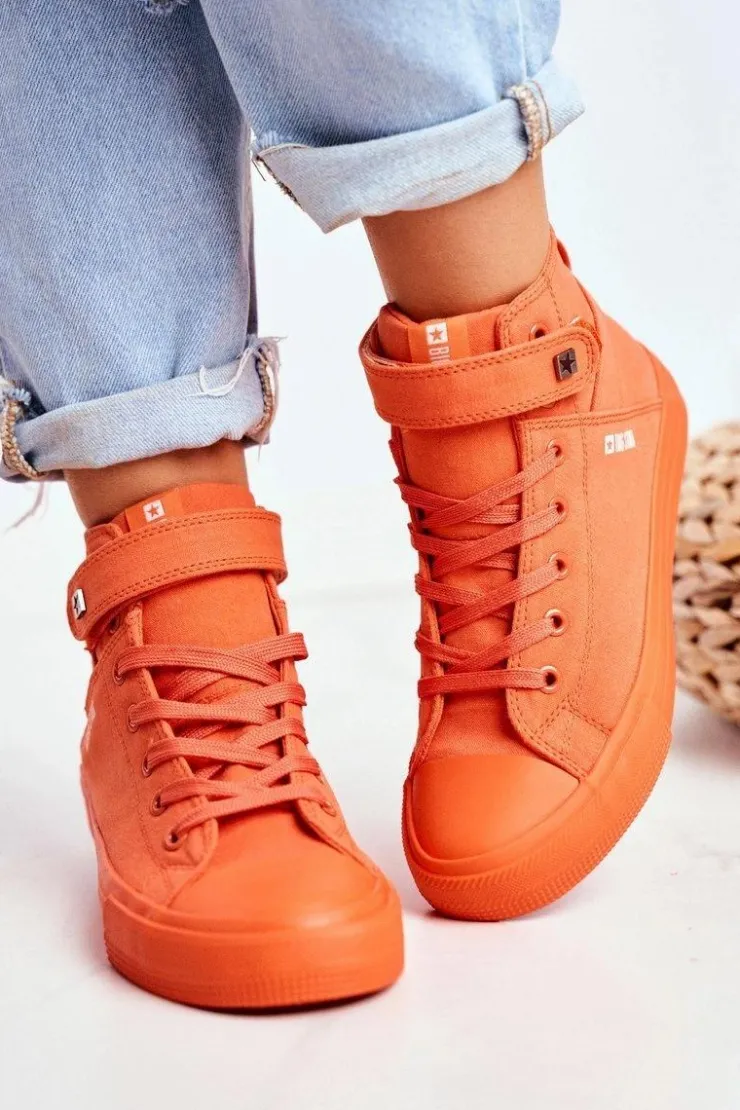 Big Star Shoes Trampki Damskie Big Star|Trampki Damskie Wysokie*Damskie Wysokie Trampki Big Star FF274583 Pomarańczowe Pomarańczowy