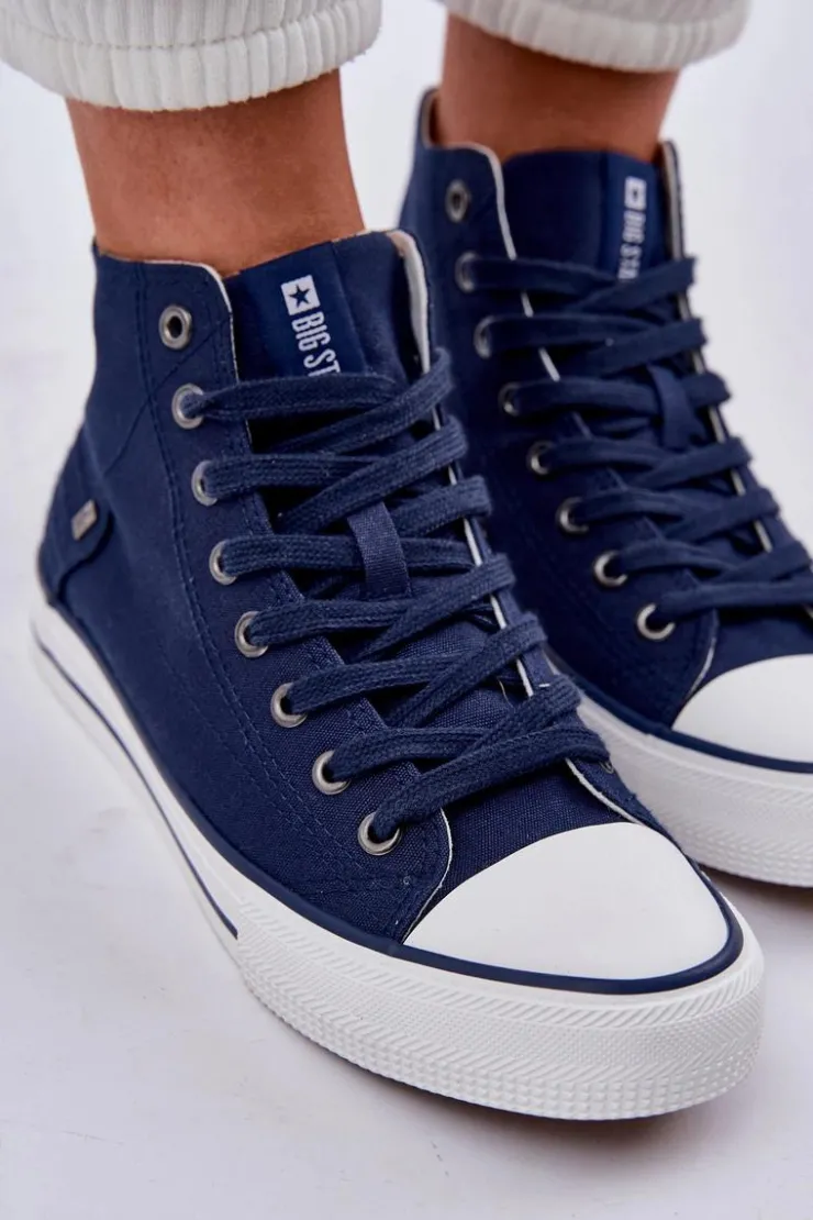 Clearance Big Star Shoes Damskie Wysokie Trampki Big Star DD274333 Granatowe Niebieski