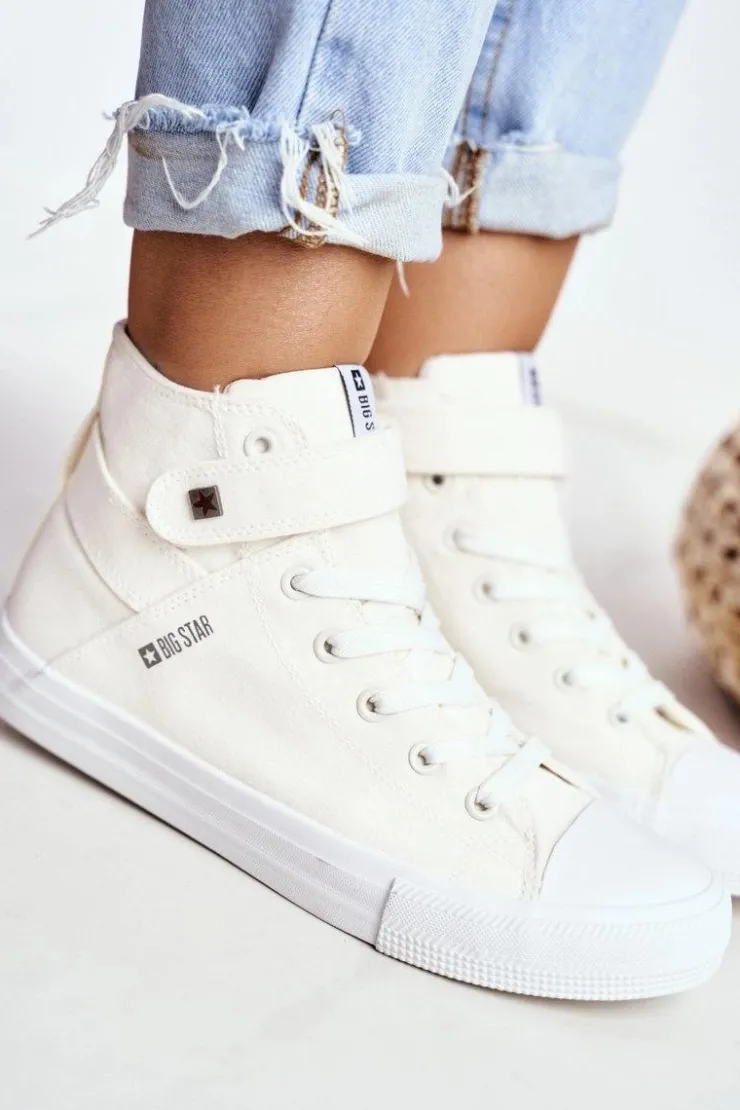Big Star Shoes Trampki Damskie Big Star|Trampki Damskie Wysokie*Damskie Wysokie Trampki Big Star FF274579 Białe Biały
