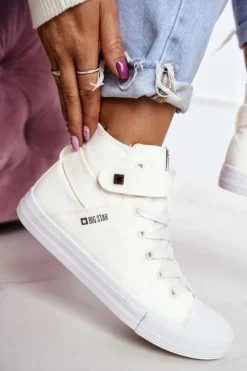 Big Star Shoes Trampki Damskie Big Star|Trampki Damskie Wysokie*Damskie Wysokie Trampki Big Star FF274579 Białe Biały