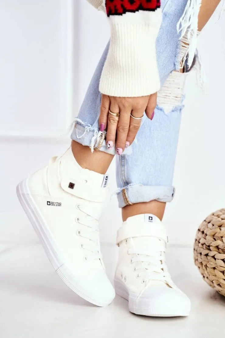 Big Star Shoes Trampki Damskie Big Star|Trampki Damskie Wysokie*Damskie Wysokie Trampki Big Star FF274579 Białe Biały