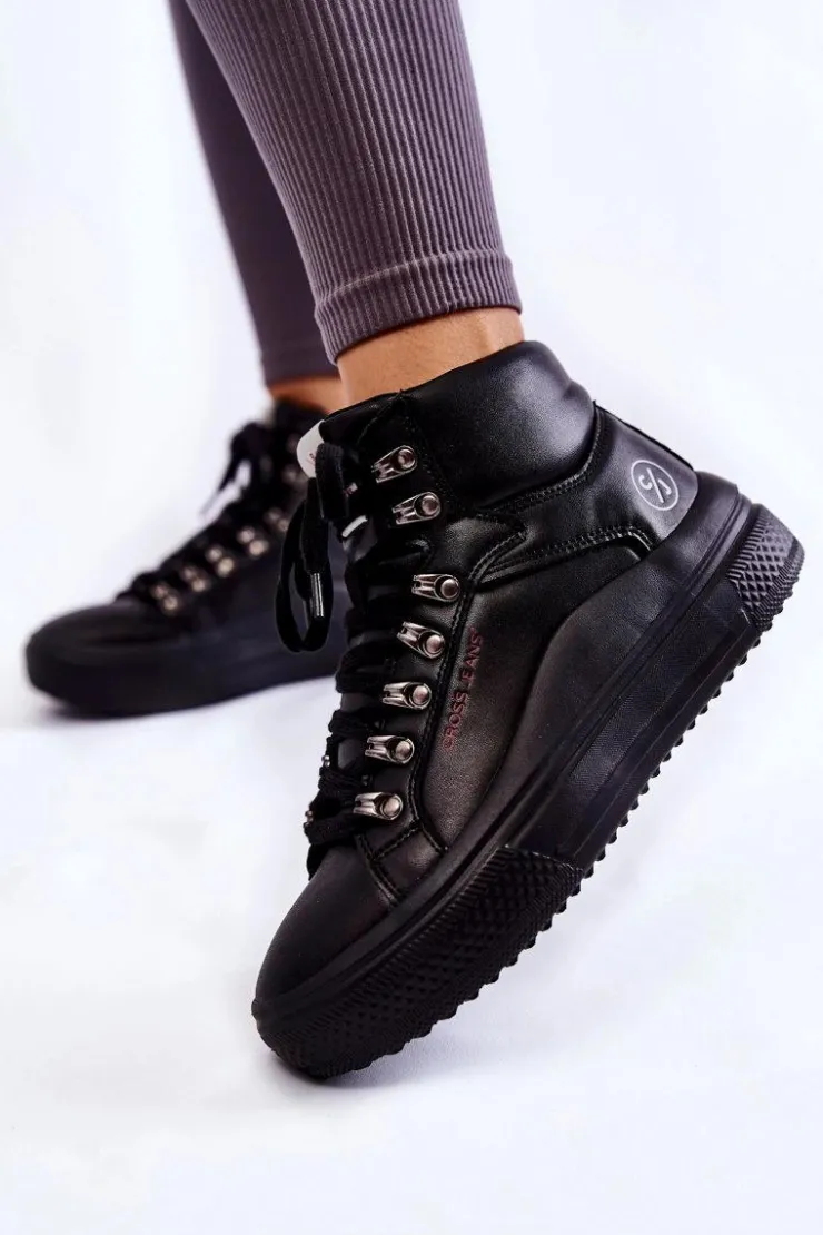 New Cross Jeans Damskie Wysokie Trampki KK2R4029C Czarne