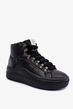 New Cross Jeans Damskie Wysokie Trampki KK2R4029C Czarne