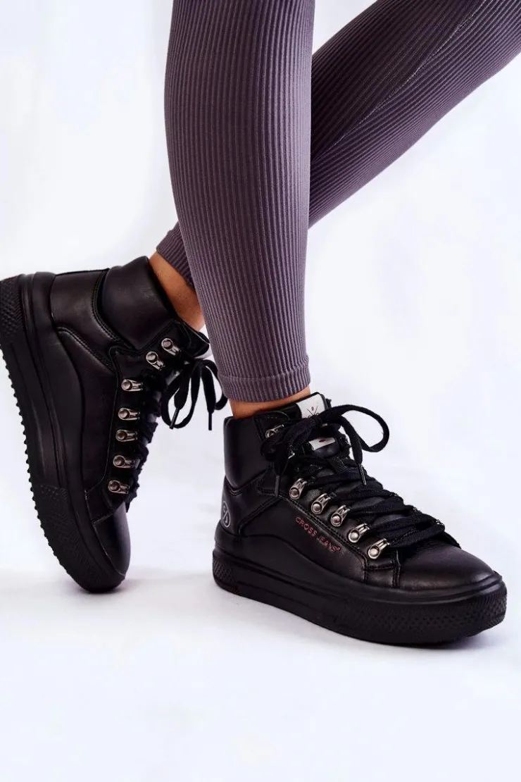 New Cross Jeans Damskie Wysokie Trampki KK2R4029C Czarne