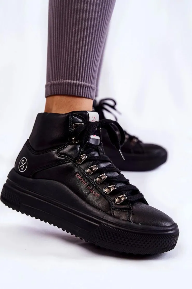 New Cross Jeans Damskie Wysokie Trampki KK2R4029C Czarne