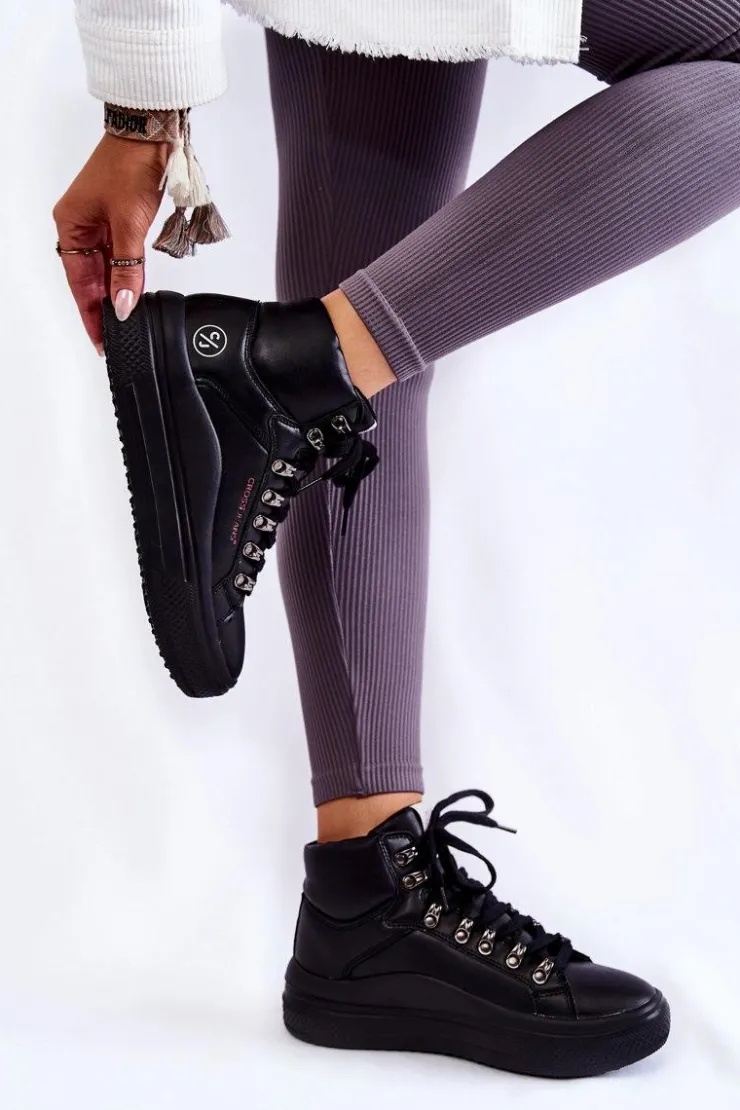 New Cross Jeans Damskie Wysokie Trampki KK2R4029C Czarne