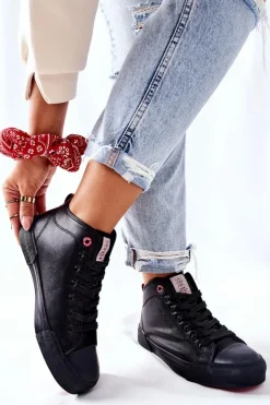 Outlet Cross Jeans Damskie Wysokie Trampki II2R4032C Czarne Czarny