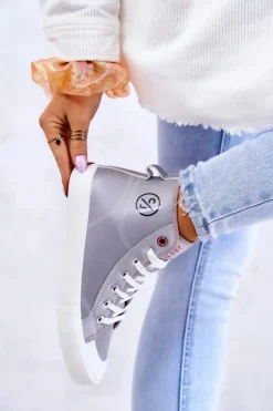 Cross Jeans Trampki Damskie Cross Jeans|Trampki Damskie Wysokie*Damskie Wysokie Trampki JJ2R4057C Szare Szary