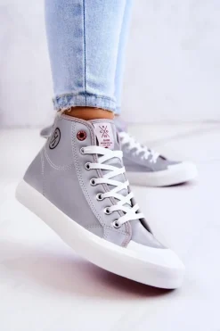 Cross Jeans Trampki Damskie Cross Jeans|Trampki Damskie Wysokie*Damskie Wysokie Trampki JJ2R4057C Szare Szary