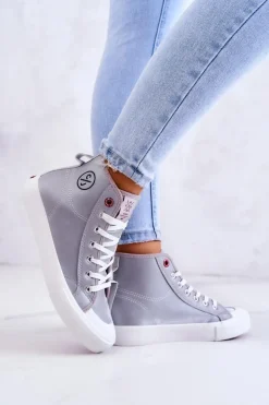 Cross Jeans Trampki Damskie Cross Jeans|Trampki Damskie Wysokie*Damskie Wysokie Trampki JJ2R4057C Szare Szary