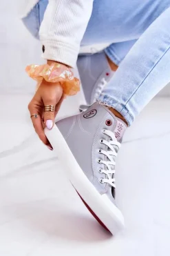 Cross Jeans Trampki Damskie Cross Jeans|Trampki Damskie Wysokie*Damskie Wysokie Trampki JJ2R4057C Szare Szary