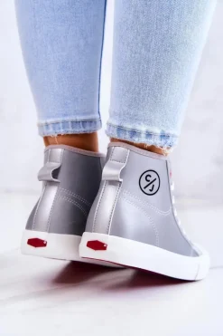 Cross Jeans Trampki Damskie Cross Jeans|Trampki Damskie Wysokie*Damskie Wysokie Trampki JJ2R4057C Szare Szary