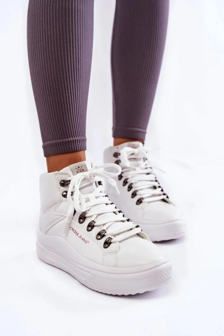 Damskie Cross Jeans Damskie Wysokie Trampki KK2R4028C Białe