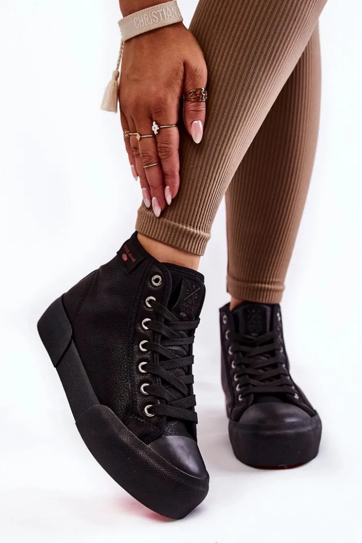 Damskie Cross Jeans Damskie Wysokie Trampki KK2R4055C Czarne