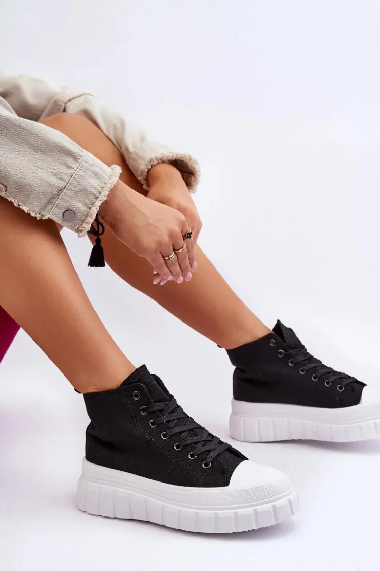 Best Boto Damskie Wysokie Trampki Czarne Avis