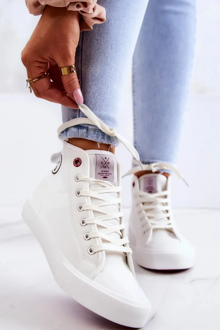 Damskie Cross Jeans Damskie Wysokie Trampki JJ2R4056C Białe