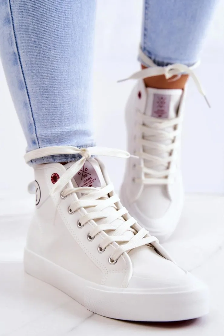 Damskie Cross Jeans Damskie Wysokie Trampki JJ2R4056C Białe