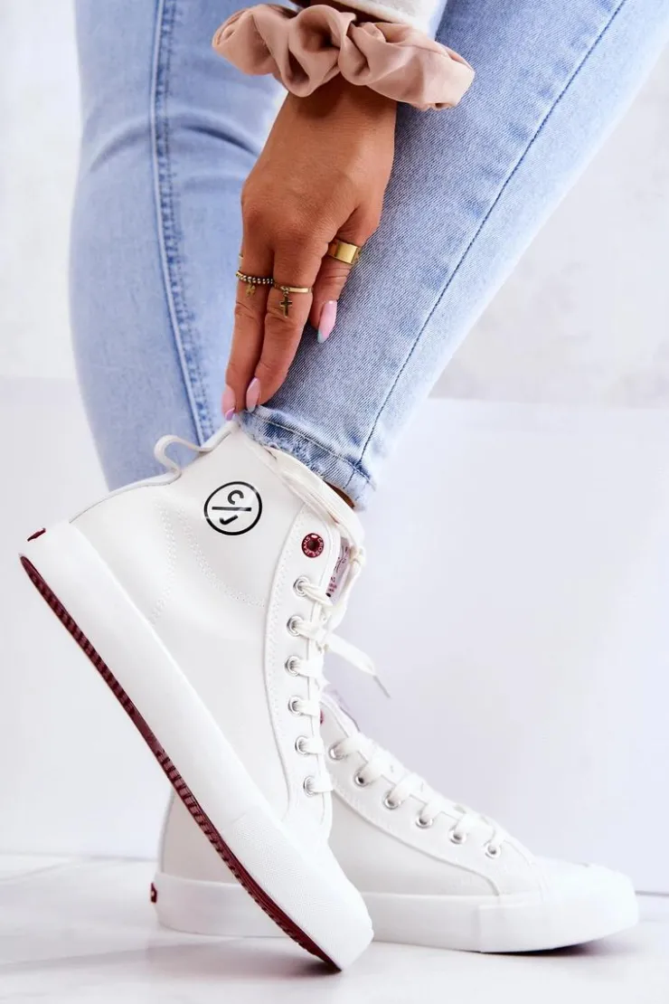 Damskie Cross Jeans Damskie Wysokie Trampki JJ2R4056C Białe