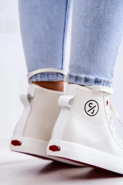 Damskie Cross Jeans Damskie Wysokie Trampki JJ2R4056C Białe