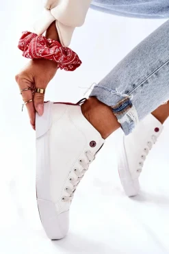 Cross Jeans Trampki Damskie Cross Jeans|Trampki Damskie Wysokie*Damskie Wysokie Trampki II2R4033C Białe Biały