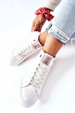 Cross Jeans Trampki Damskie Cross Jeans|Trampki Damskie Wysokie*Damskie Wysokie Trampki II2R4033C Białe Biały