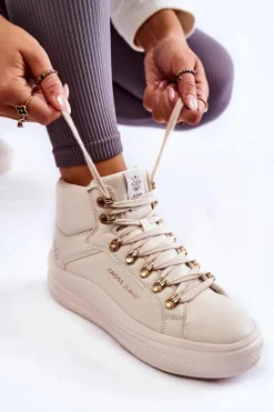 Hot Cross Jeans Damskie Wysokie Trampki KK2R4027C Beżowe