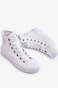 Big Star Shoes Trampki Damskie Big Star|Trampki Damskie Wysokie*Damskie Wysokie Trampki Materiałowe Big Star LL274A183 Białe Biały