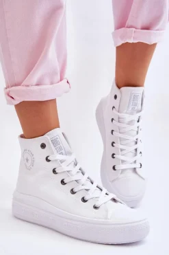 Big Star Shoes Trampki Damskie Big Star|Trampki Damskie Wysokie*Damskie Wysokie Trampki Materiałowe Big Star LL274A183 Białe Biały