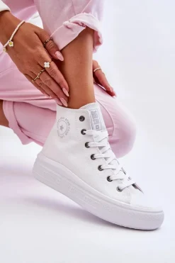 Big Star Shoes Trampki Damskie Big Star|Trampki Damskie Wysokie*Damskie Wysokie Trampki Materiałowe Big Star LL274A183 Białe Biały