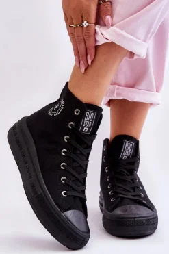 Big Star Shoes Trampki Damskie Big Star|Trampki Damskie Wysokie*Damskie Wysokie Trampki Materiałowe Big Star LL274A182 Czarne
