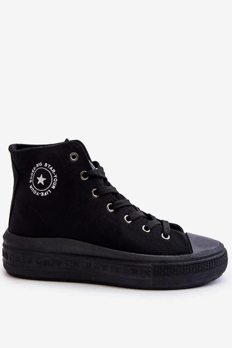 Big Star Shoes Trampki Damskie Big Star|Trampki Damskie Wysokie*Damskie Wysokie Trampki Materiałowe Big Star LL274A182 Czarne