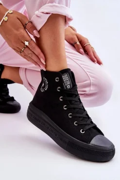 Big Star Shoes Trampki Damskie Big Star|Trampki Damskie Wysokie*Damskie Wysokie Trampki Materiałowe Big Star LL274A182 Czarne