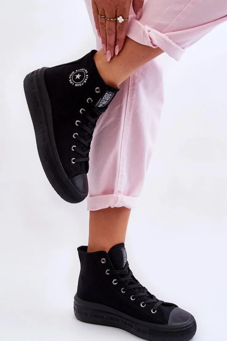 Big Star Shoes Trampki Damskie Big Star|Trampki Damskie Wysokie*Damskie Wysokie Trampki Materiałowe Big Star LL274A182 Czarne