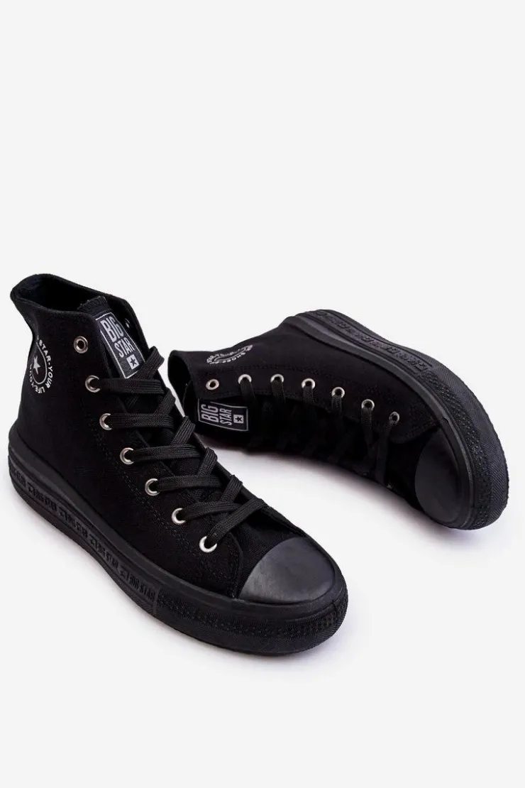 Big Star Shoes Trampki Damskie Big Star|Trampki Damskie Wysokie*Damskie Wysokie Trampki Materiałowe Big Star LL274A182 Czarne