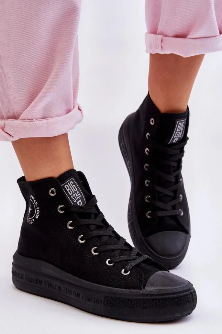 Big Star Shoes Trampki Damskie Big Star|Trampki Damskie Wysokie*Damskie Wysokie Trampki Materiałowe Big Star LL274A182 Czarne