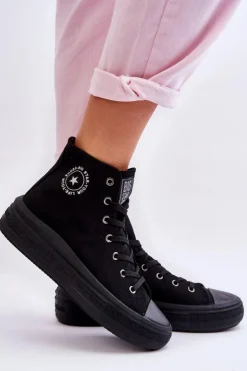 Big Star Shoes Trampki Damskie Big Star|Trampki Damskie Wysokie*Damskie Wysokie Trampki Materiałowe Big Star LL274A182 Czarne