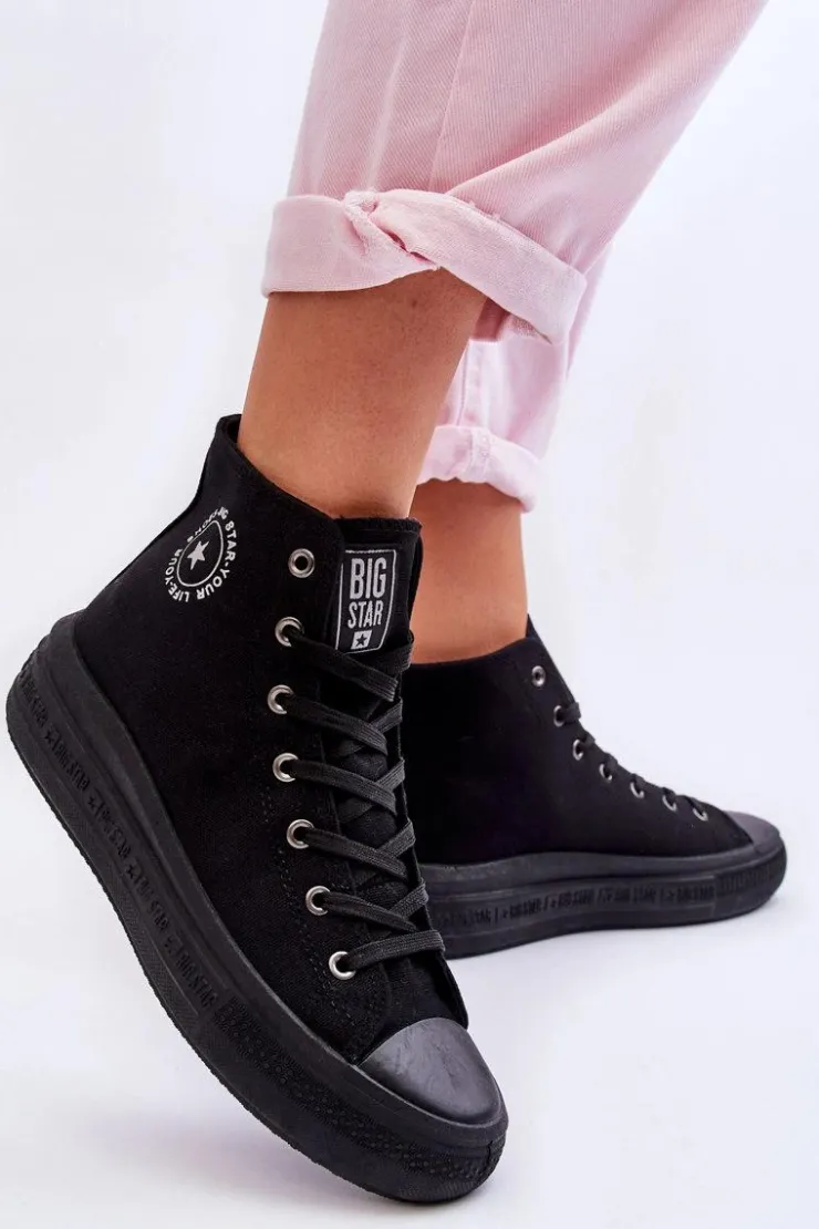 Big Star Shoes Trampki Damskie Big Star|Trampki Damskie Wysokie*Damskie Wysokie Trampki Materiałowe Big Star LL274A182 Czarne