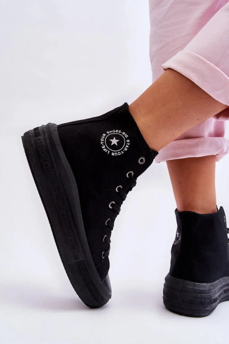 Big Star Shoes Trampki Damskie Big Star|Trampki Damskie Wysokie*Damskie Wysokie Trampki Materiałowe Big Star LL274A182 Czarne