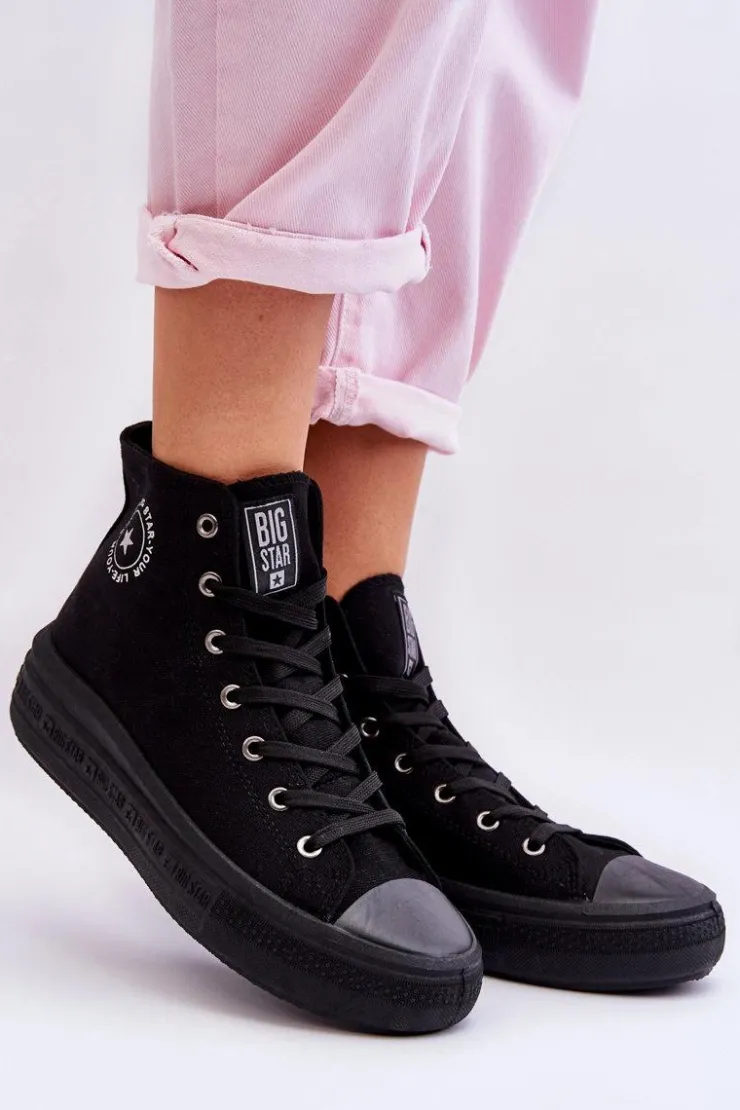 Big Star Shoes Trampki Damskie Big Star|Trampki Damskie Wysokie*Damskie Wysokie Trampki Materiałowe Big Star LL274A182 Czarne