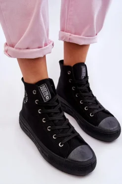Big Star Shoes Trampki Damskie Big Star|Trampki Damskie Wysokie*Damskie Wysokie Trampki Materiałowe Big Star LL274A182 Czarne