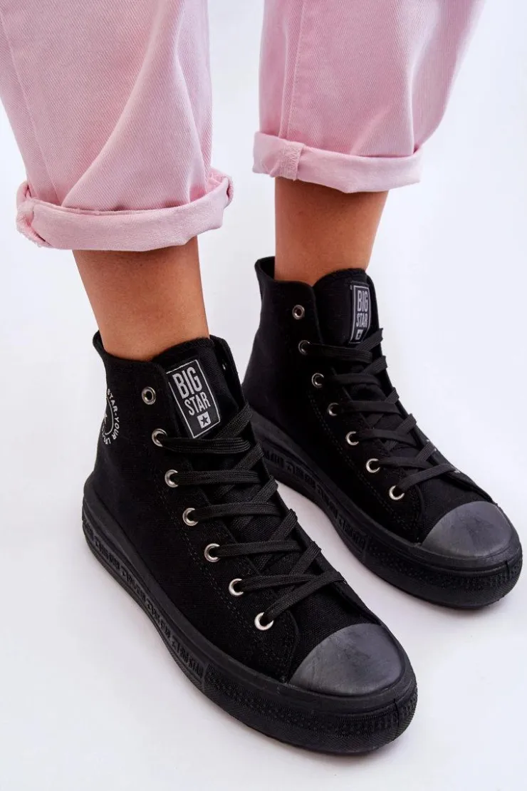 Big Star Shoes Trampki Damskie Big Star|Trampki Damskie Wysokie*Damskie Wysokie Trampki Materiałowe Big Star LL274A182 Czarne
