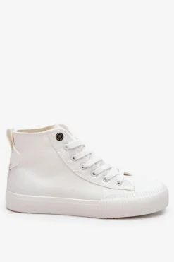 Damskie Big Star Shoes Damskie Wysokie Trampki Materiałowe Big Star LL274445 Białe