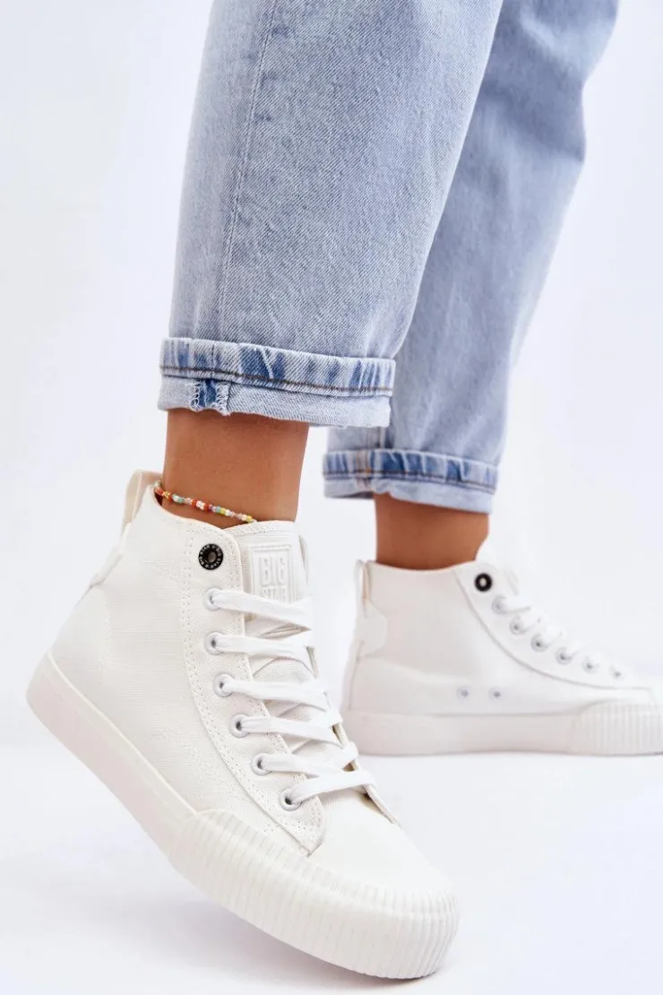 Damskie Big Star Shoes Damskie Wysokie Trampki Materiałowe Big Star LL274445 Białe